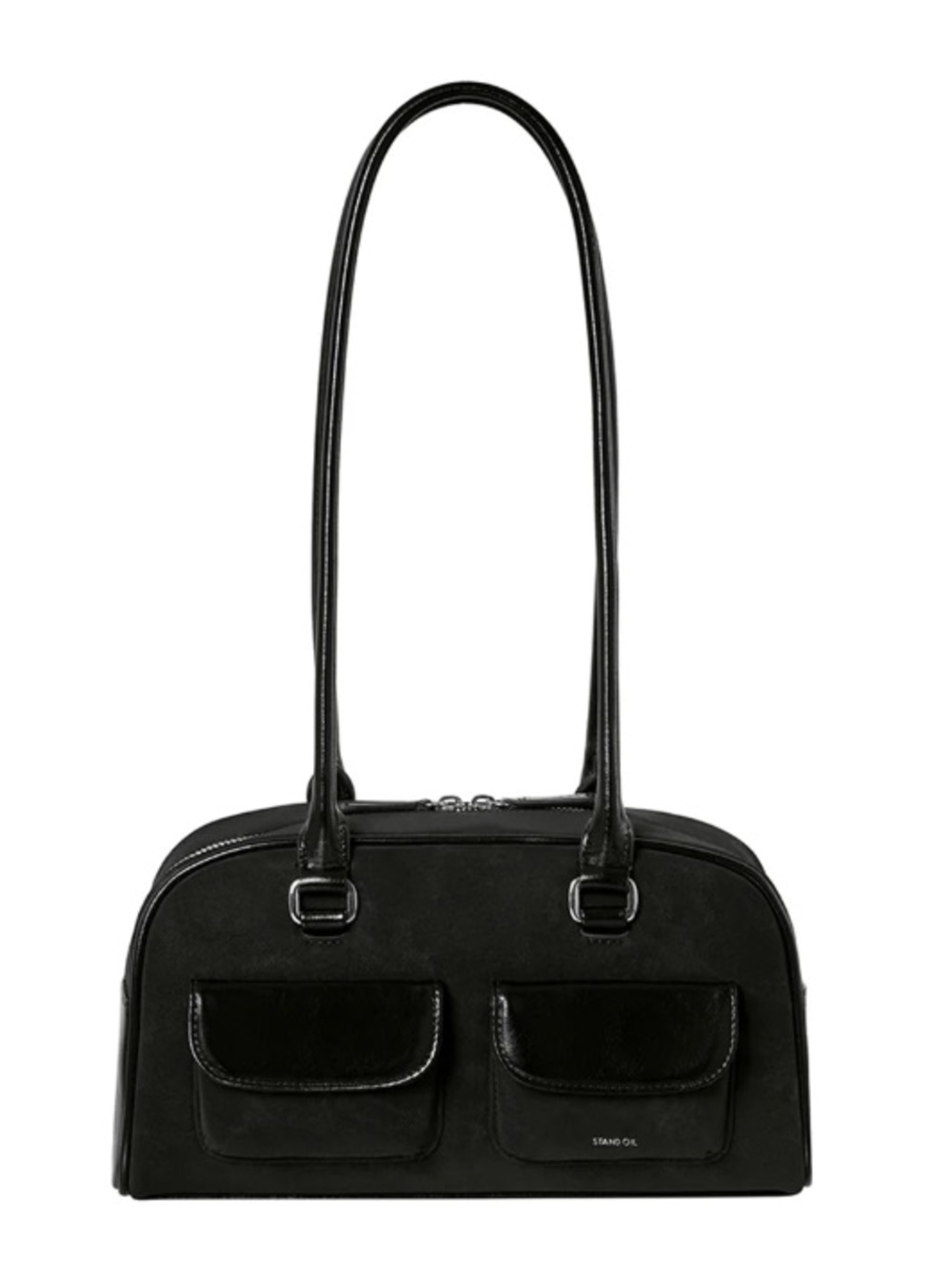 Stand Oil Chubby Bag in Black Combination Material Shoulder Bag